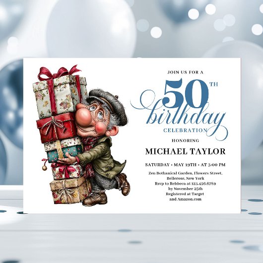 Invitation Fun Bold Man 50th Birthday Comedy Event Invite