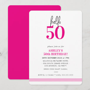Invitation FUN bonjour 50 moderne 50e anniversaire rose