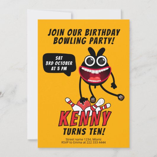 Invitation Fun Bowling Bash fête d'anniversaire (Devant)