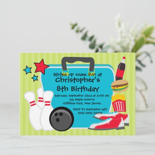 Invitation Fun Bowling Boys Birthday (Debout devant)