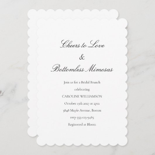 Invitation Fun Bridal Brunch Mimosas Drôle Citation Noir Blan (Devant / Derrière)