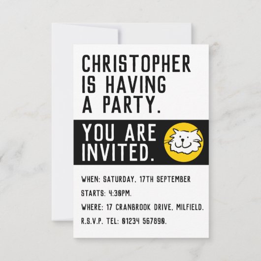 Invitation Fun Cat Design Party (Dos)