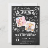 Invitation Fun Chalkboard Doodle Double Celebration Anniversa (Devant)