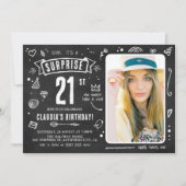 Invitation Fun Chalkboard Doodle Photo Surprise 21e anniversa (Devant)