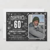 Invitation Fun Chalkboard Doodle Photo Surprise 60e anniversa (Devant)