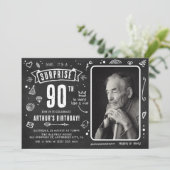 Invitation Fun Chalkboard Doodle Photo Surprise 90e anniversa (Debout devant)