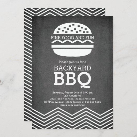 Invitation Fun Chalkboard moderne Chevron Barbecue Party (Devant / Derrière)