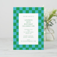 Fun Checkerboard bleu vert géométrique Anniversair