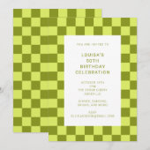 Invitation Fun Checkerboard Olive Lime Géométrique Anniversai (Devant / Derrière)