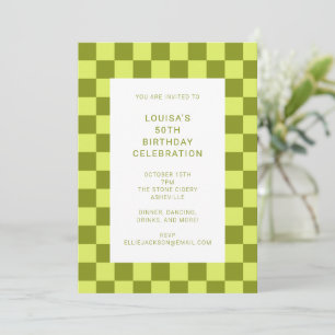 Invitation Fun Checkerboard Olive Lime Géométrique Anniversai