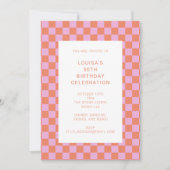 Invitation Fun Checkerboard rose Orange Géométrique Anniversa (Devant)