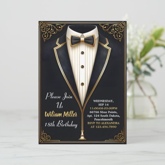 Invitation Fun Chic Suit Award Hommes Adulte Tuxedo 18e Anniv (Debout devant)