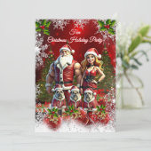 Invitation Fun Christmas Holiday Party Red Couple 3 Chiens (Debout devant)
