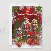 Invitation Fun Christmas Holiday Party Red Couple Dog (Devant)