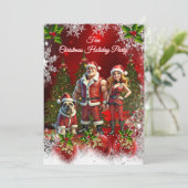 Invitation Fun Christmas Holiday Party Red Couple Dog (Debout devant)