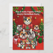 Invitation Fun Christmas Party Ugly Sweaters Chiens Chats (Devant)