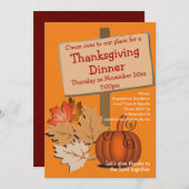 Invitation Fun Citrouille d'automne part MERCI DÎNER (Devant / Derrière)