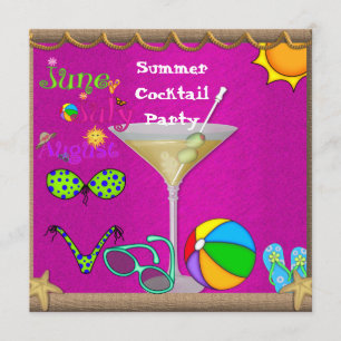 Invitation Fun Cocktail de la fête de la piscine d'été
