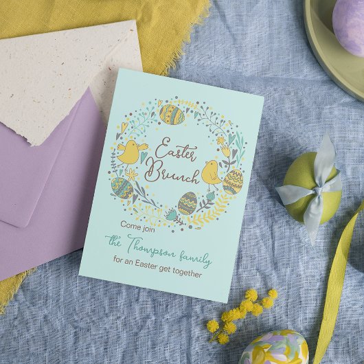 Invitation Fun Colorée Wreath Pâques Brunch Chasse aux oeufs
