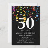 Invitation Fun Colorful Confetti Ribbon Noir 50 Anniversaire (Devant)