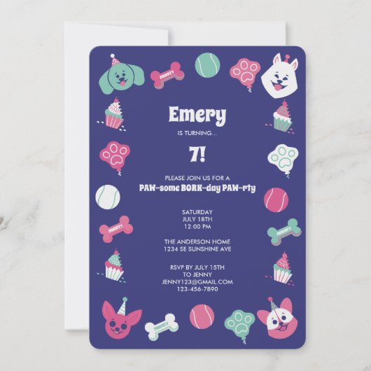 Invitation Fun Colorful Cute Dog Enfants Anniversaire Fête (Devant)