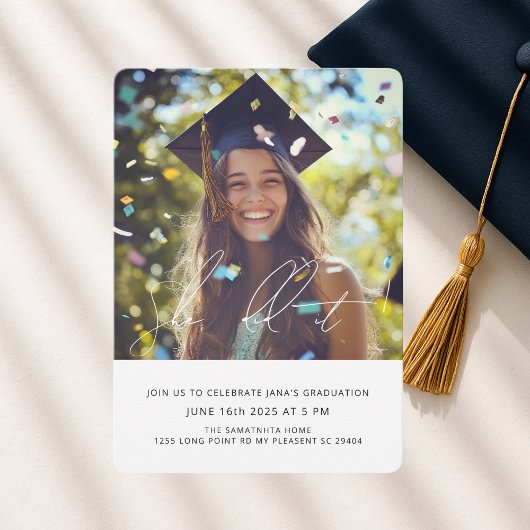 Invitation Fun Confetti Photo Graduation Party | M