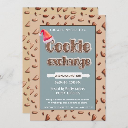 Invitation Fun Cookie exchange fête de Noël (Devant / Derrière)