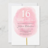 Invitation Fun coton bonbon parties scintillant rose aquarell (Devant)