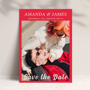 Invitation Fun Couple Photo Hot Rose Typographie Enregistrer 