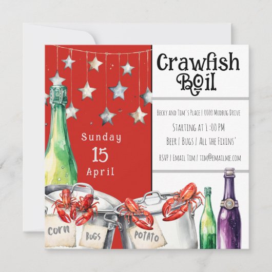 Invitation Fun Crawfish Boire fête d'été (Devant)