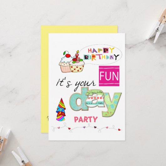 Invitation FUN Cupcake Joyeux Anniversaire (Devant/Arrière en situation)