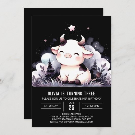 Invitation Fun Custom Cow Anniversaire (Devant / Derrière)