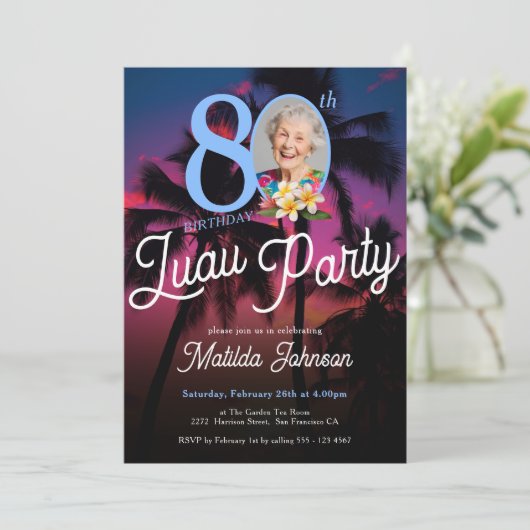 Invitation Fun Custom Photo Luau 80e Anniversaire (Debout devant)