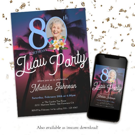 Invitation Fun Custom Photo Luau 80e Anniversaire