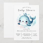 Invitation Fun Custom Whale Baby shower (Devant / Derrière)