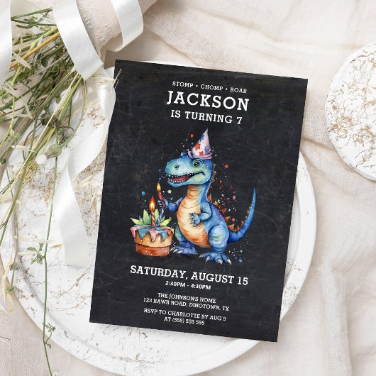 Invitation Fun Cute Dinosaur Chalkboard Anniversaire de enfan