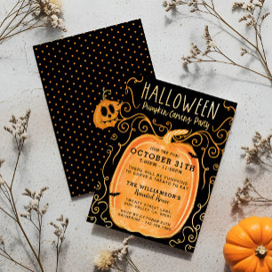 Invitation Fun d'Halloween Black & Orange Citrouille Carving