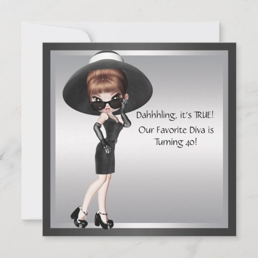 Invitation Fun Diva Favorite femmes Black 40e anniversaire (Devant)