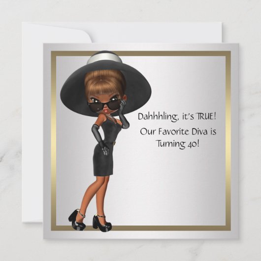 Invitation Fun Diva Favorite femmes Black 40e Anniversaire fê (Devant)