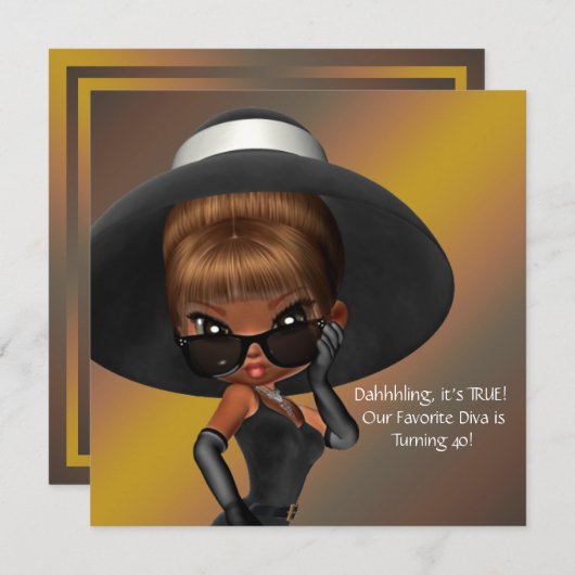 Invitation Fun Diva Favorite femmes Black 40e Anniversaire fê (Devant / Derrière)