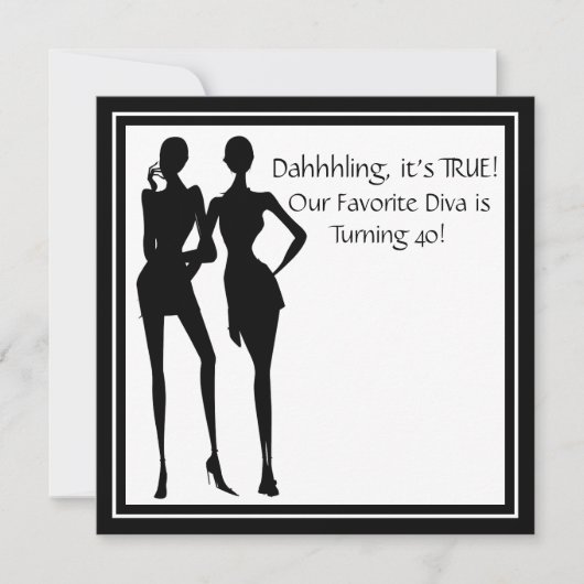 Invitation Fun Diva Favorite femmes Black 40e Anniversaire fê (Devant)
