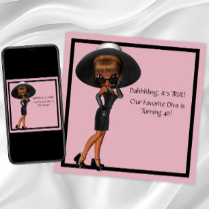 Invitation Fun Diva Favorite femmes Black 40e Anniversaire fê