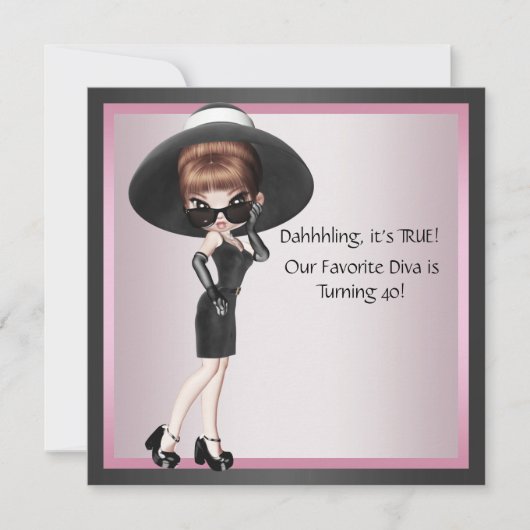 Invitation Fun Diva Favorite femmes rose noir 40e anniversair (Devant)