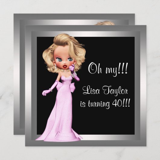 Invitation Fun Diva femmes fête d'anniversaire (Devant / Derrière)