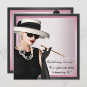 Invitation Fun Diva femmes rose et noir 40e anniversaire (Devant / Derrière)