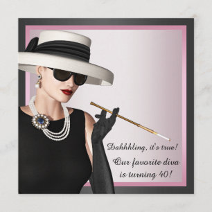 Invitation Fun Diva femmes rose et noir 40e anniversaire