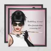 Invitation Fun Diva femmes rose et noir Anniversaire (Devant / Derrière)