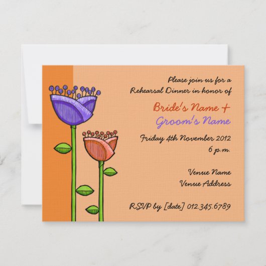 Invitation Fun Doodle Flowers Orange violet Répétition (Devant)