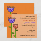 Invitation Fun Doodle Flowers Orange violet Répétition (Devant / Derrière)