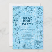 Invitation Fun Doodle Pool Party Graduation (Devant)